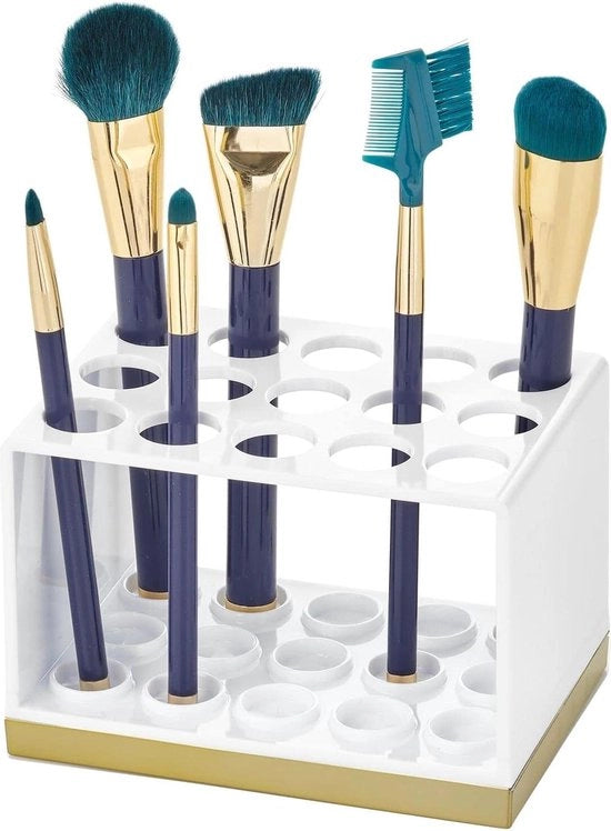 Organizzatore di cosmetici con 15 contenitori per la conservazione del trucco - scatola di trucco elegante in bianco e ottone