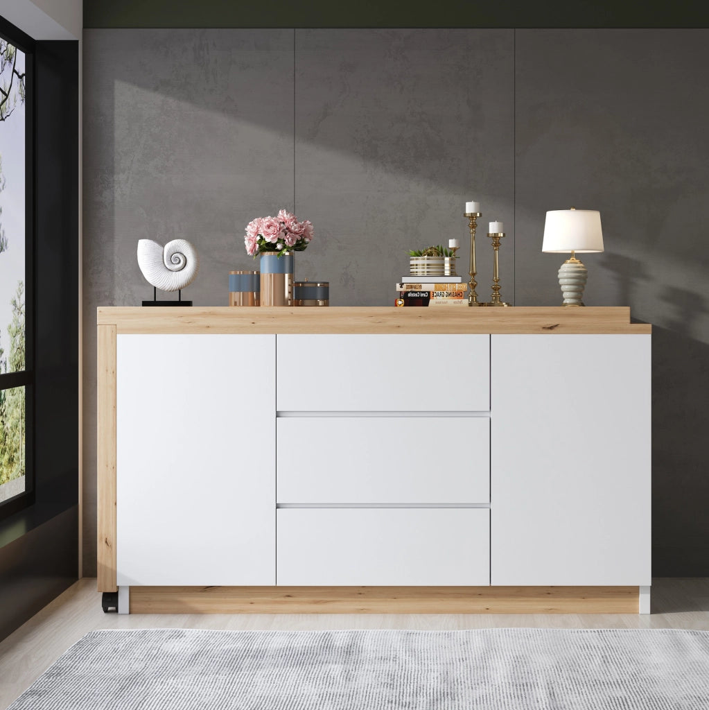 Scrivania 120x50x76.5 cm girevole e pieghevole con contenitore in pannello truciolare bianco e rovere