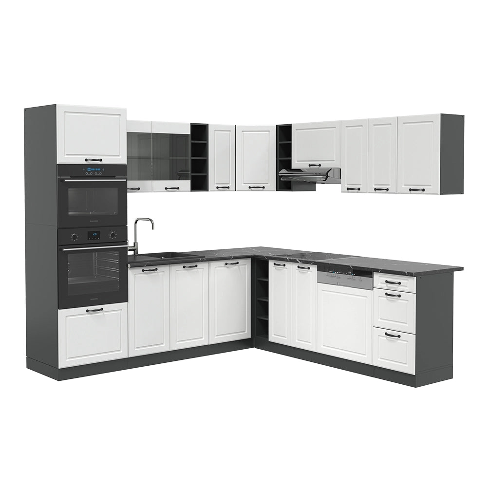 Vicco Cucina angolare completa Bianco casa di campagna/antracite 237 x 247 cm , PL Antracite