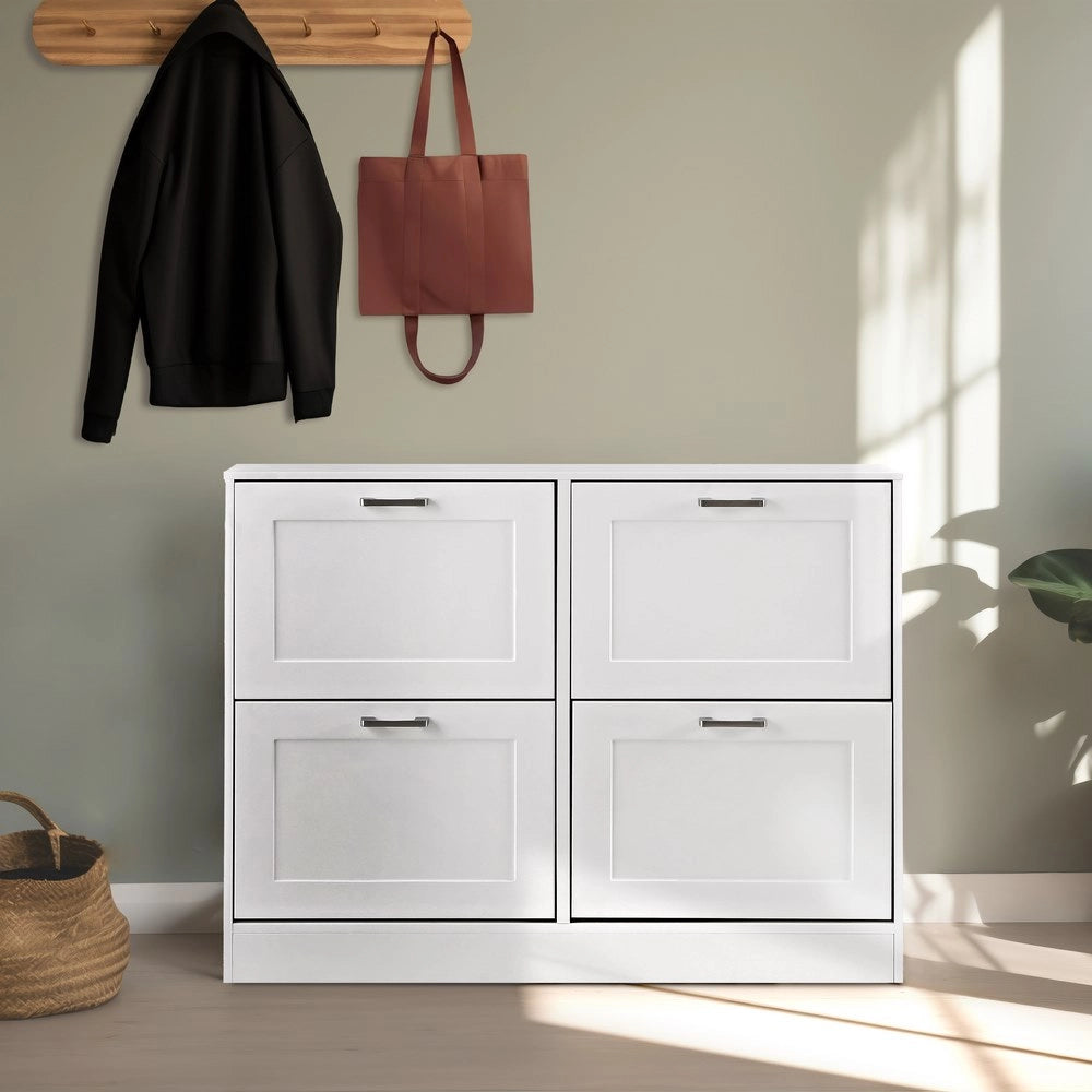 Scarpiera 4 ante in legno bianco Ginevra 105x82x24 cm