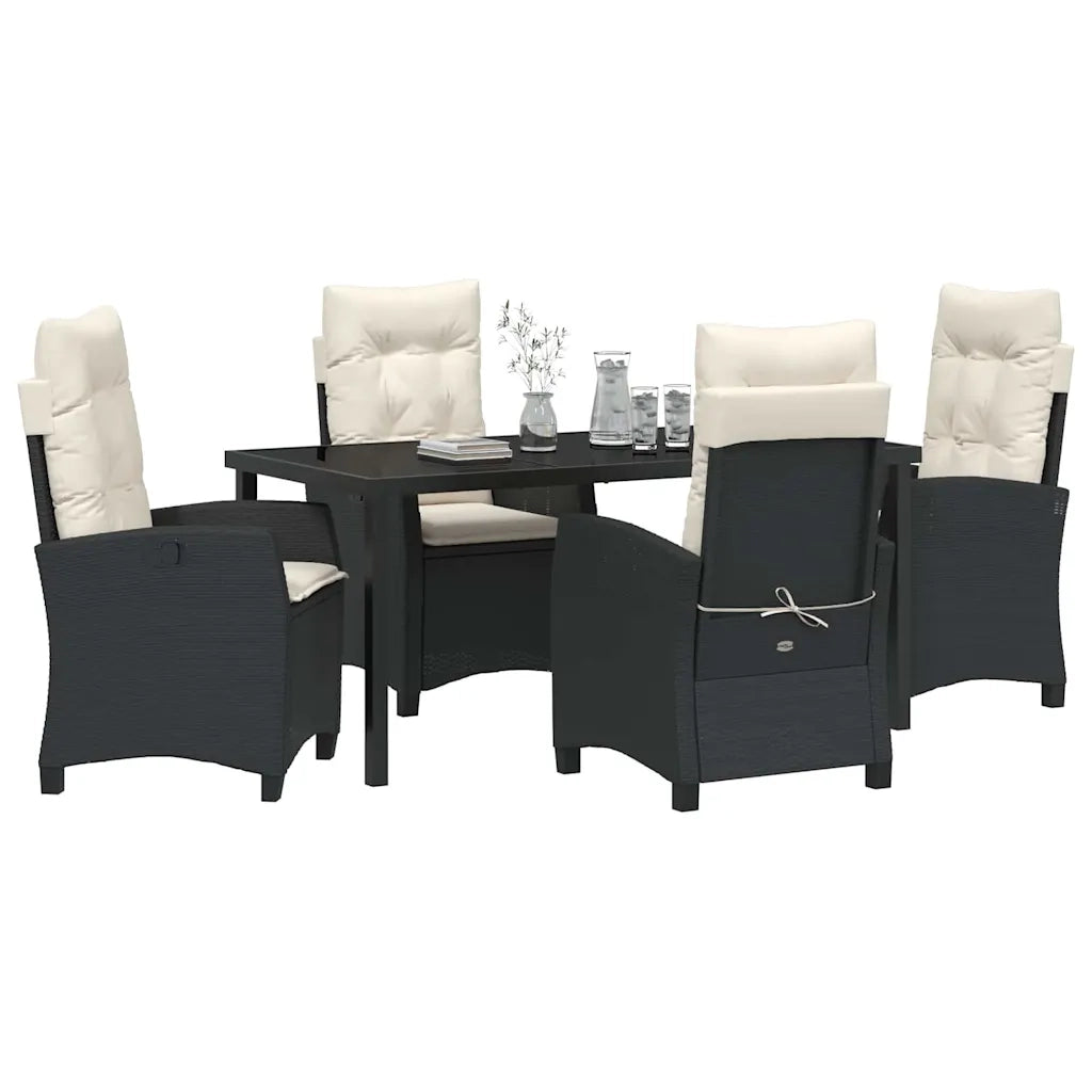 Set da Pranzo per Giardino con cuscino 5 pcs Nero polyrattan 3380368