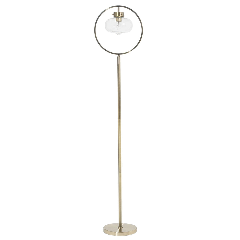 Lampada da terra in metallo dorato 165 cm rotondo aperto con paralume geometrico a bulbo nudo