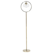 Lampada da terra in metallo dorato 165 cm rotondo aperto con paralume geometrico a bulbo nudo