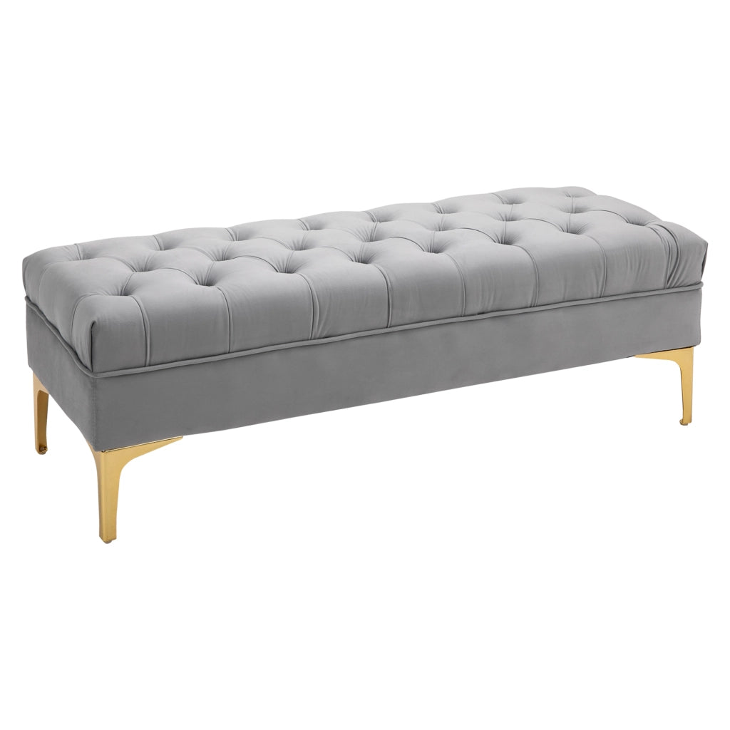 Pouf imbottito capitonnato ¨C zephmum ¨C grigio chiaro veluto metallo dorato 118x45x42 cm