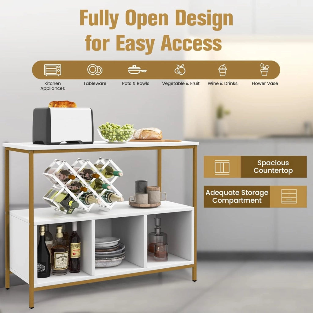 Credenza da cucina, armadio portaoggetti basso con ampio piano di lavoro, grande ripiano aperto, 3 scomparti, per cucina, sala da pranzo (bianco)