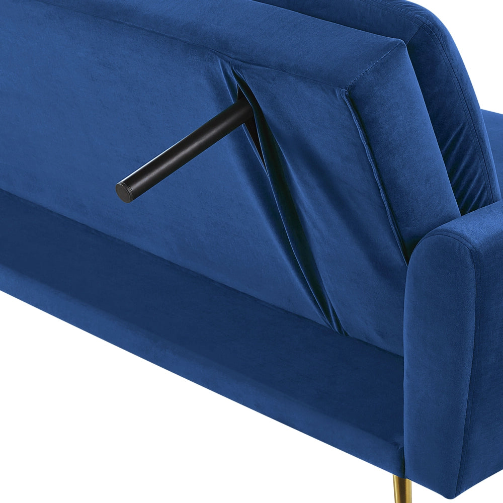 Divano Letto in Velluto Blu Navy 3 Posti Click Clack Gambe In Metallo Dorato