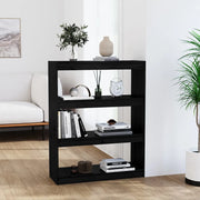 Libreria Divisorio-Scaffale per Libri-Mobile di Stoccaggio Nero 80x30x103,5cm in Legno Massello di Pino