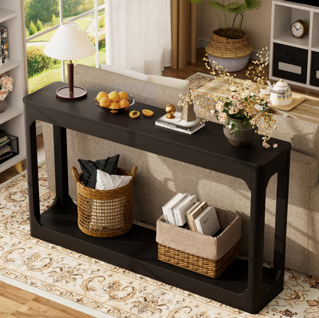 Tavolo consolle nero 140 cm in MDF con ripiani aperti