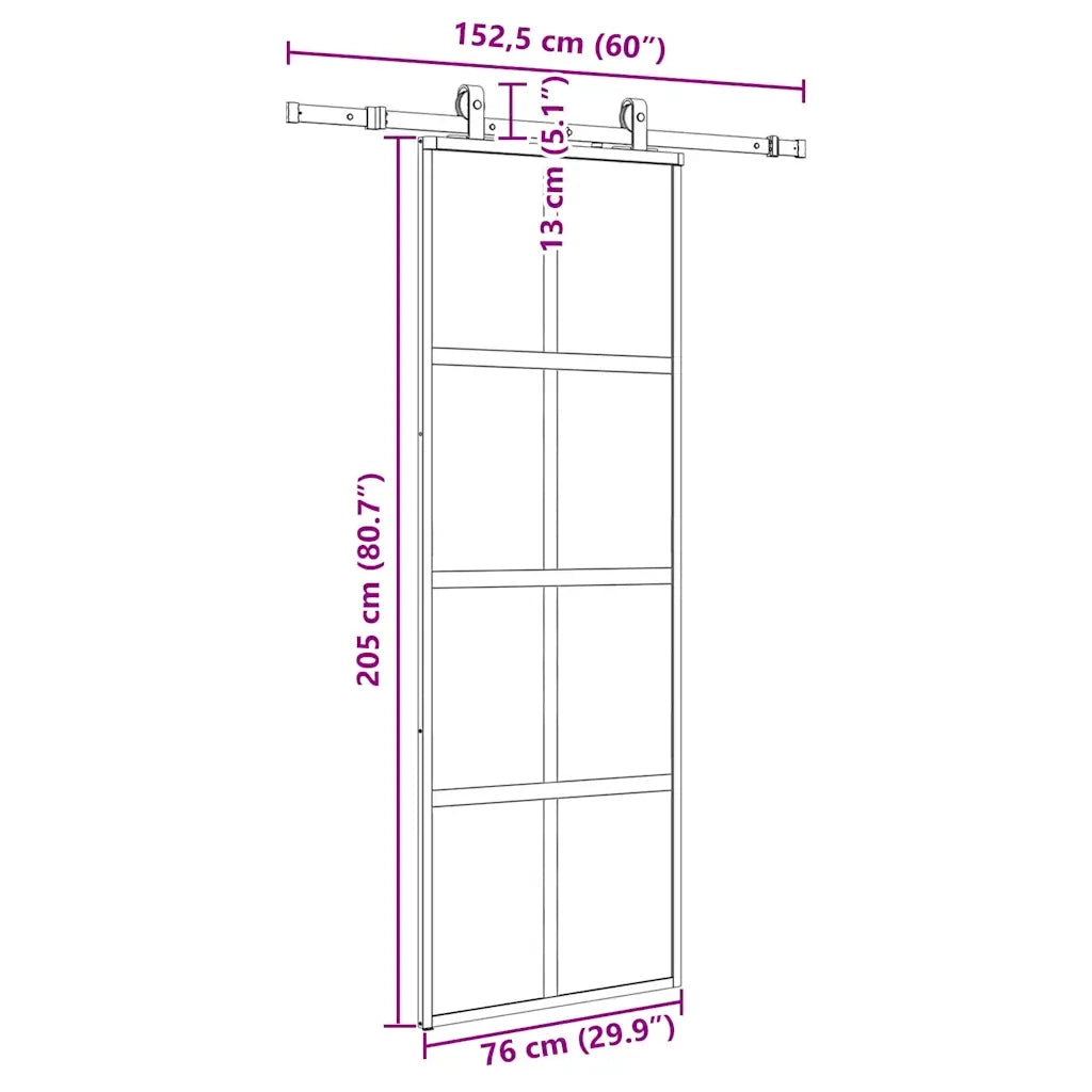 Porta Scorrevole Set Ferramenta Nera 76x205 cm Vetro Temperato