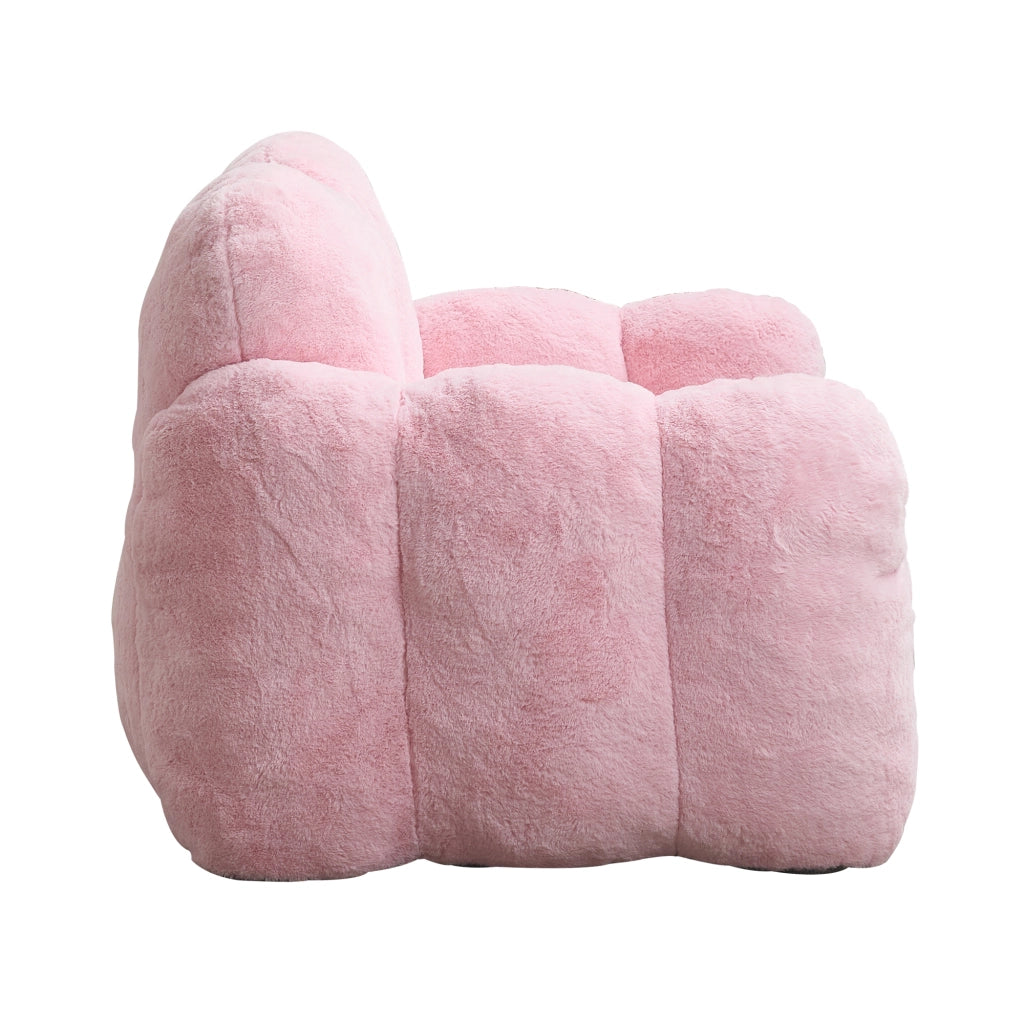 Pouf a forma di loto in velluto effetto pelliccia di coniglio con imbottitura in schiuma leggero rosa per interni
