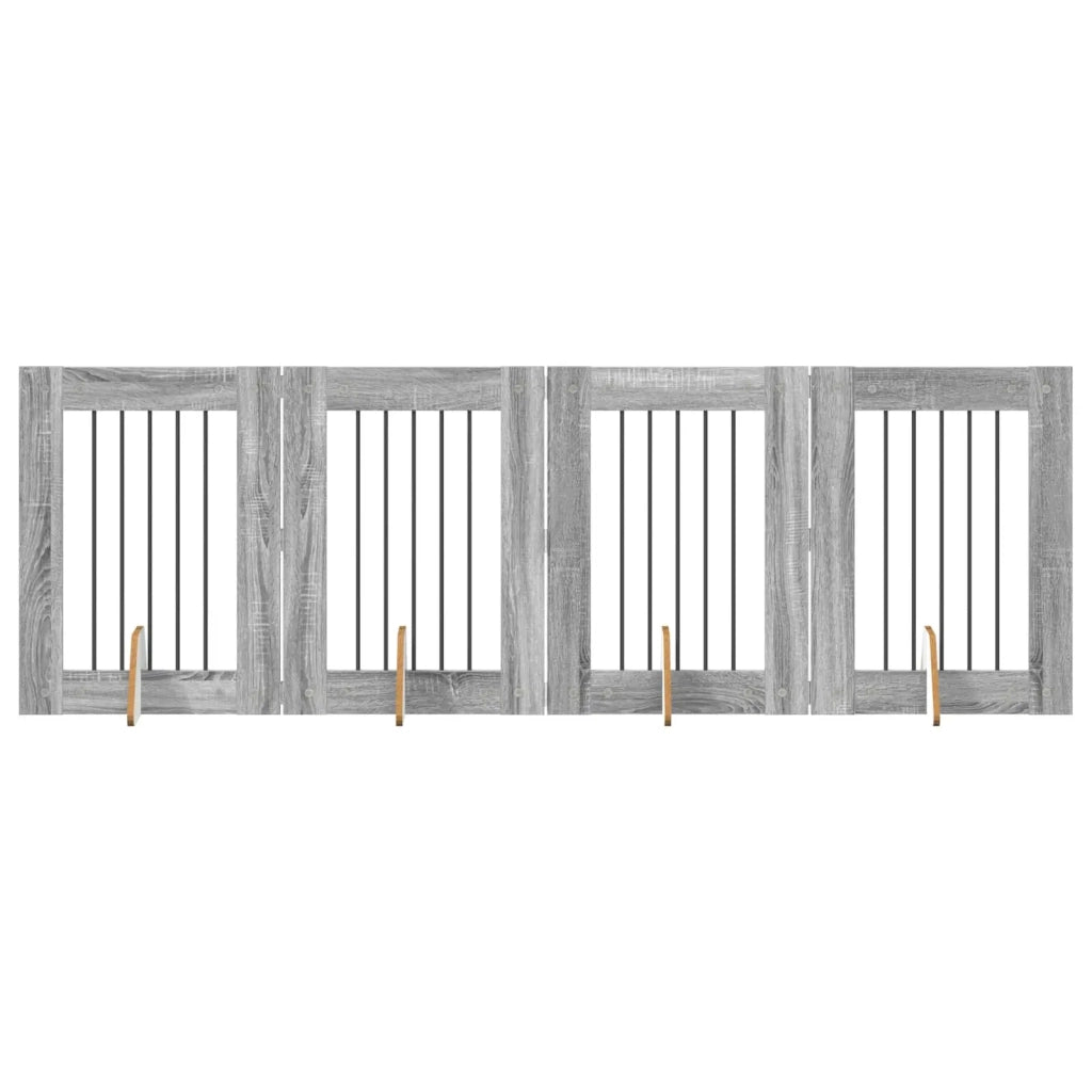Cancello per cani con supporti 4 pcs Grigio Sonoma 60 x 80 cm