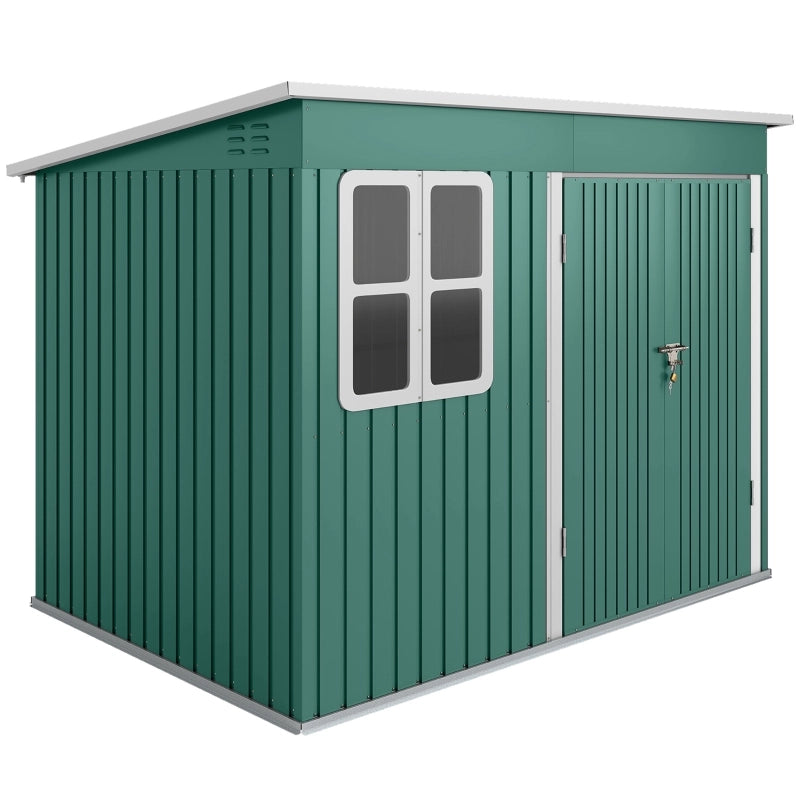 Capanno in metallo per conservare attrezzi da giardino; con finestra; porta ampia; 260 x 177 x 190 cm; verde