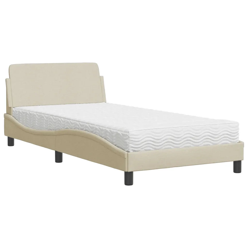 Letto con Materasso Dover Crema 100x200 cm in Tessuto 3208349