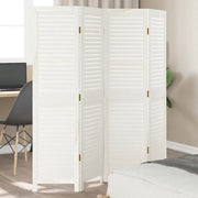 Divisorio Ambienti 4Pannelli Bianco Legno Massello di Paulownia 358833