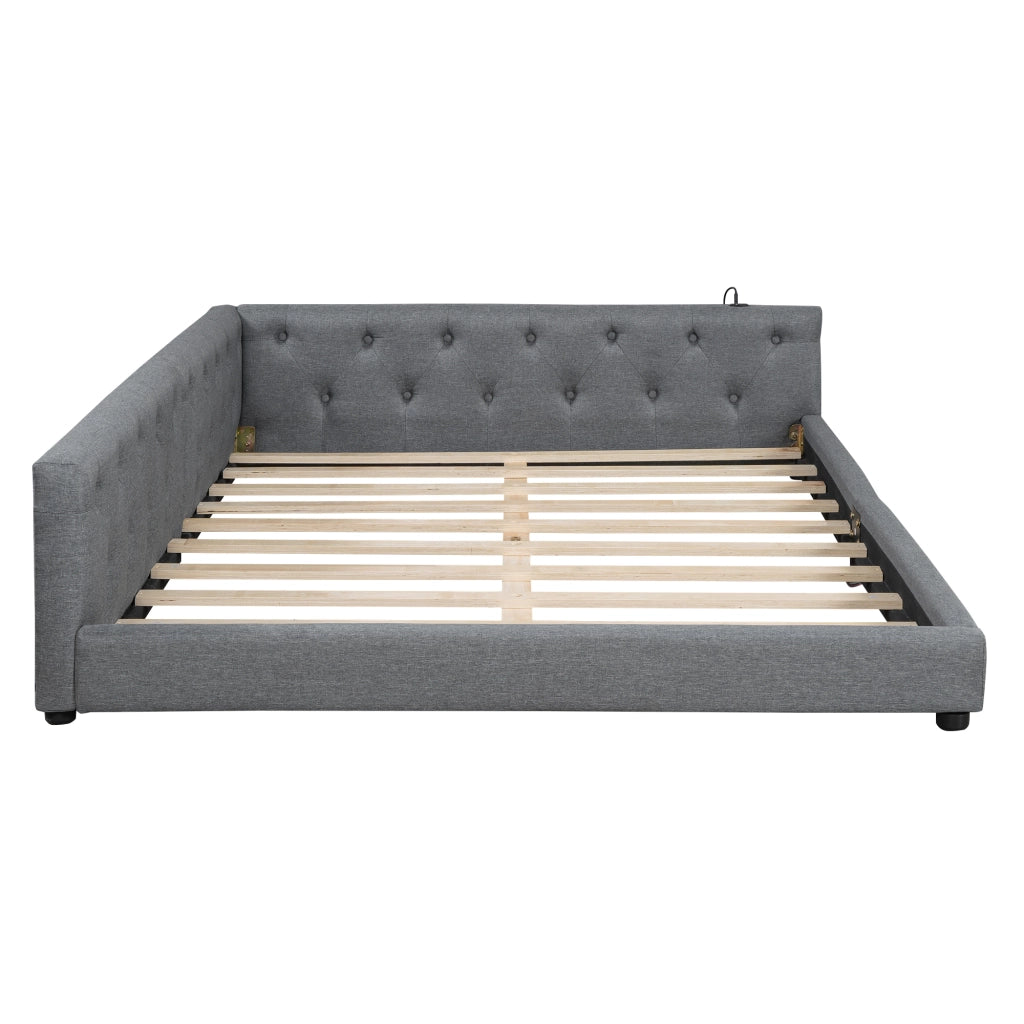 Divano letto con rete a doghe in lino grigio 140x200 cm