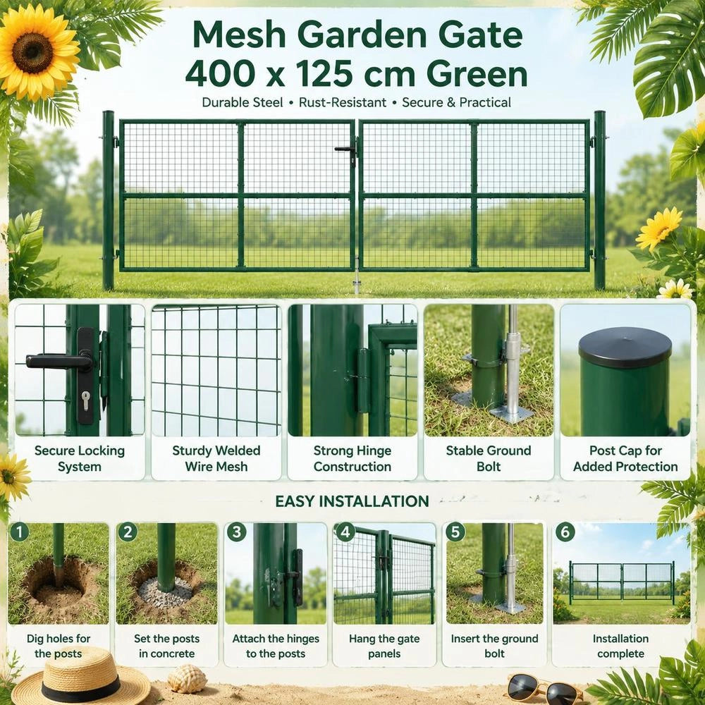 Double Wire Mesh Double Gate Steel 390x125 Cm Green