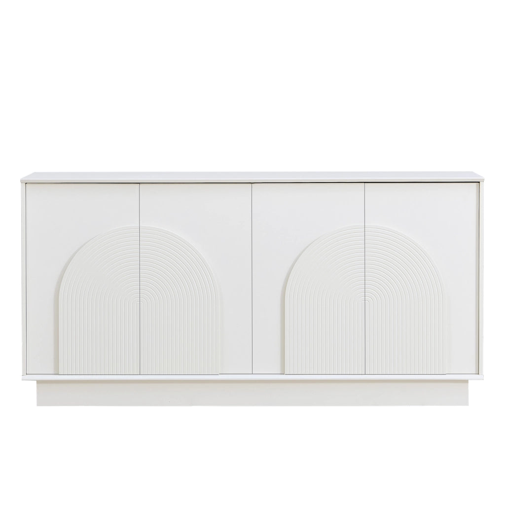 Credenza con ante decorative arrotondate, 4 ante, in MDF, finitura opaca, 160 x 38 x 80 cm, bianco