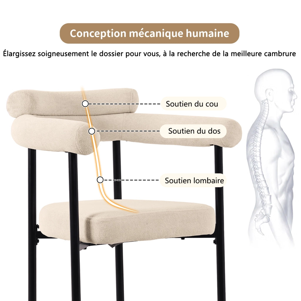 Sedia da Pranzo con Schienale Ergonomico e Seduta Ampia, in Tessuto Effetto Camoscio e Ferro, Beige