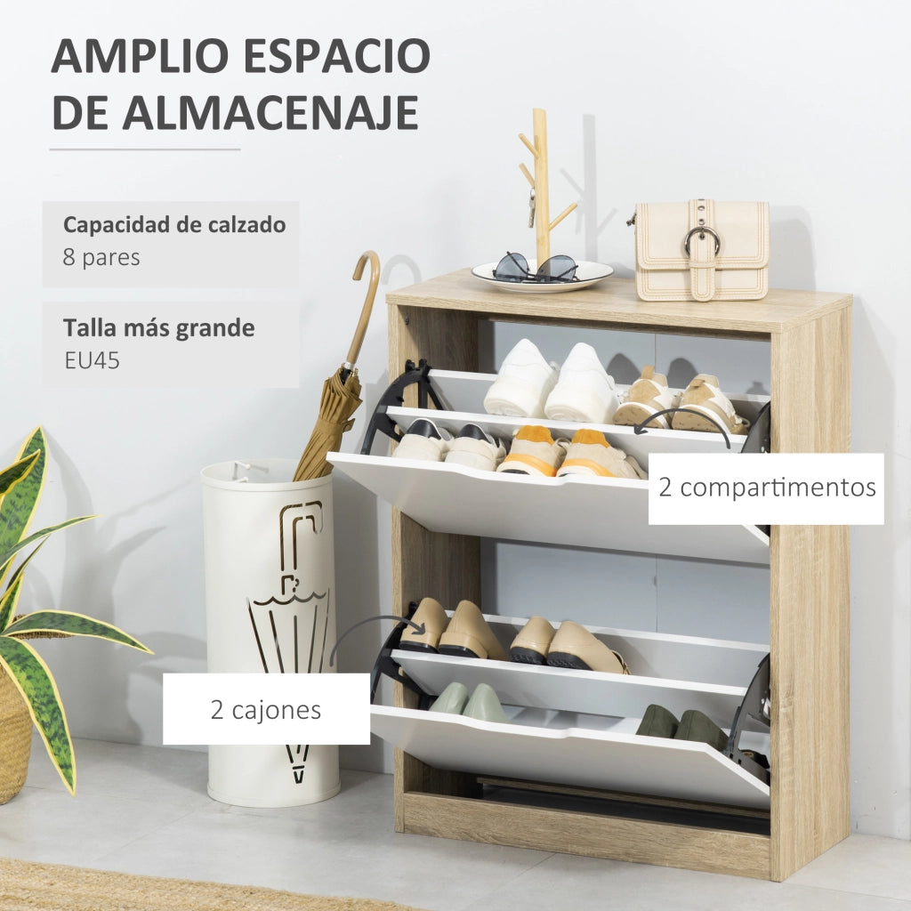 Armadio per Scarpe in Legno con 2 Ante e 4 Ripiani ¨C Minimal ¨C 62.5x26x81 Bianco e Naturale