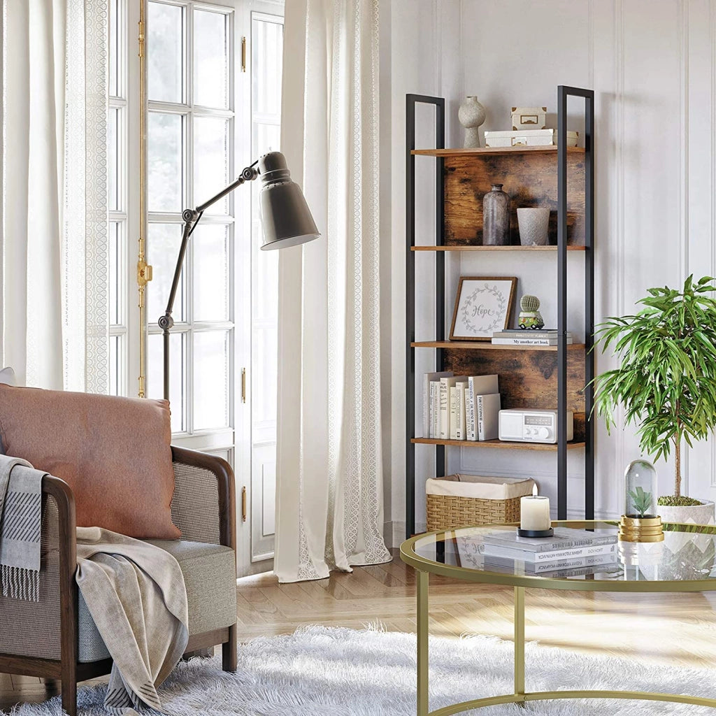 Libreria Valora Shelf in acciaio marrone rustico a 5 ripiani