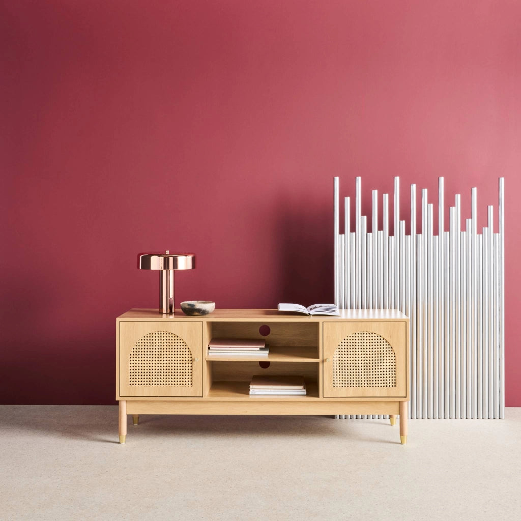 Mobile tv decorazione legno e canna 2 ante 140cm, marrone naturale