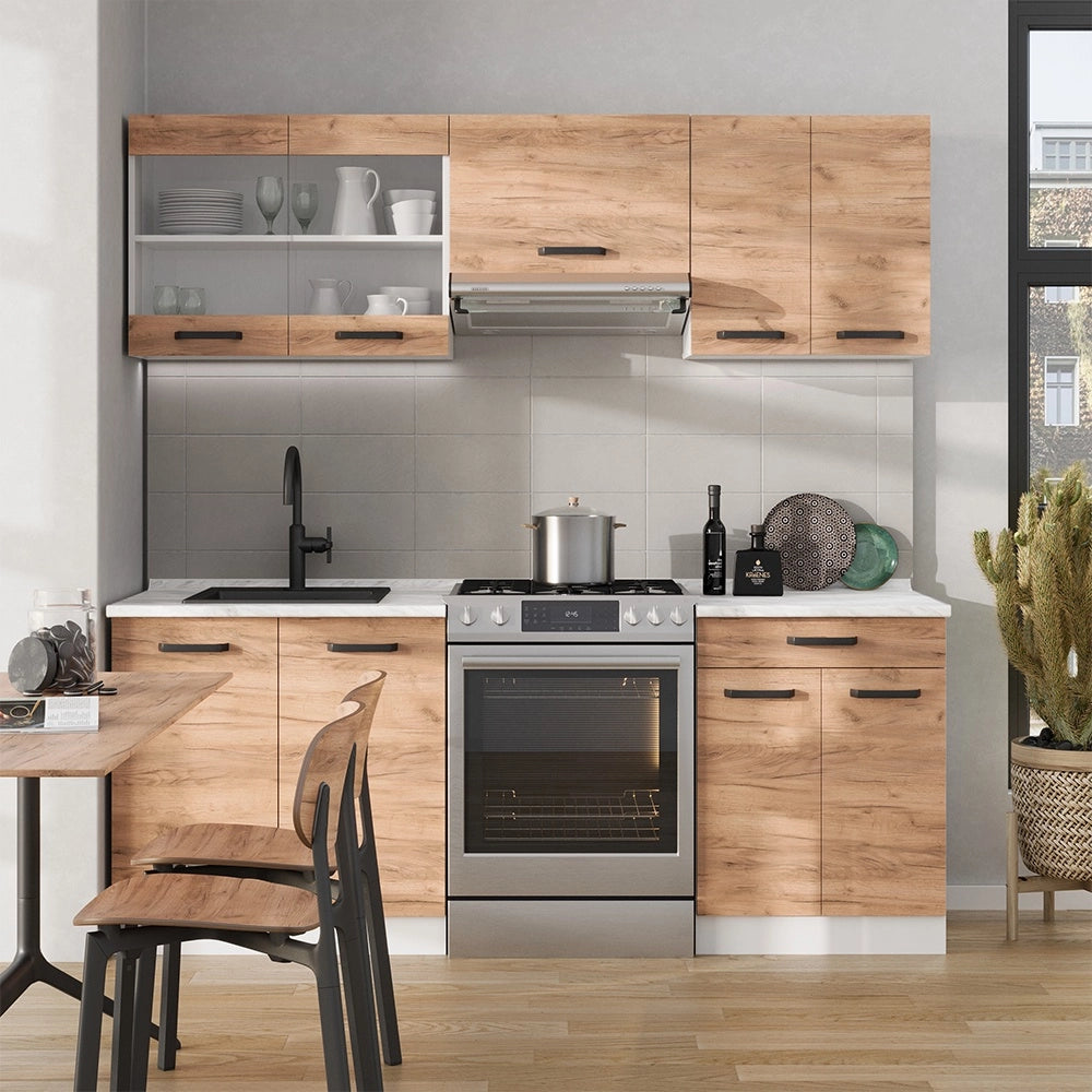 Cucina componibile R-Line Rovere dorato/Bianco 200 cm senza piano di lavoro Vicco