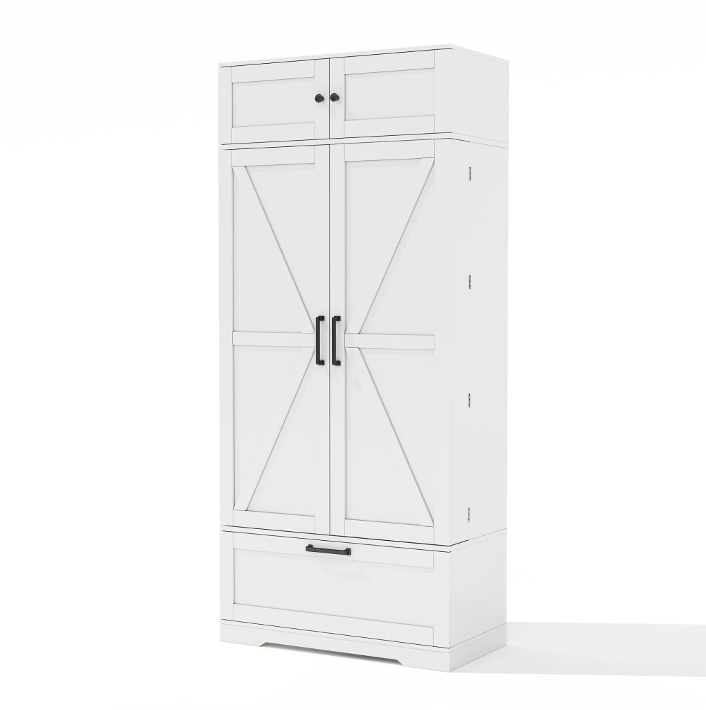 Credenza da cucina 80x40x180 cm con 1 cassetto; 7 vani portabottiglie e ripiani regolabili in MDF bianco