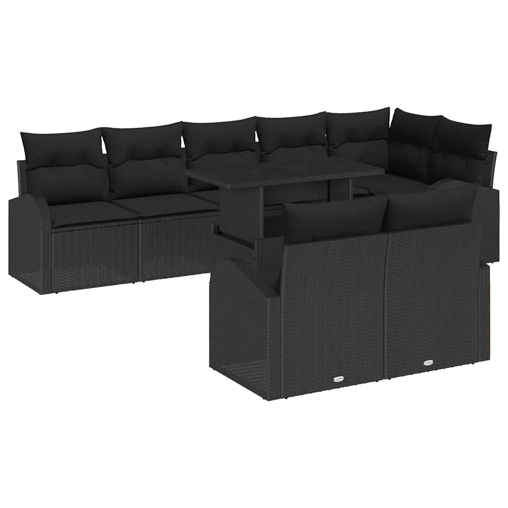 Set Divano da Giardino con archiviazione 9 pcs Nero polyrattan 3348669