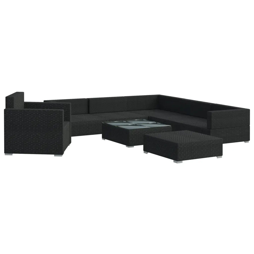 Set Divani da Giardino 8 pz con Cuscini in Polyrattan Nero 46766