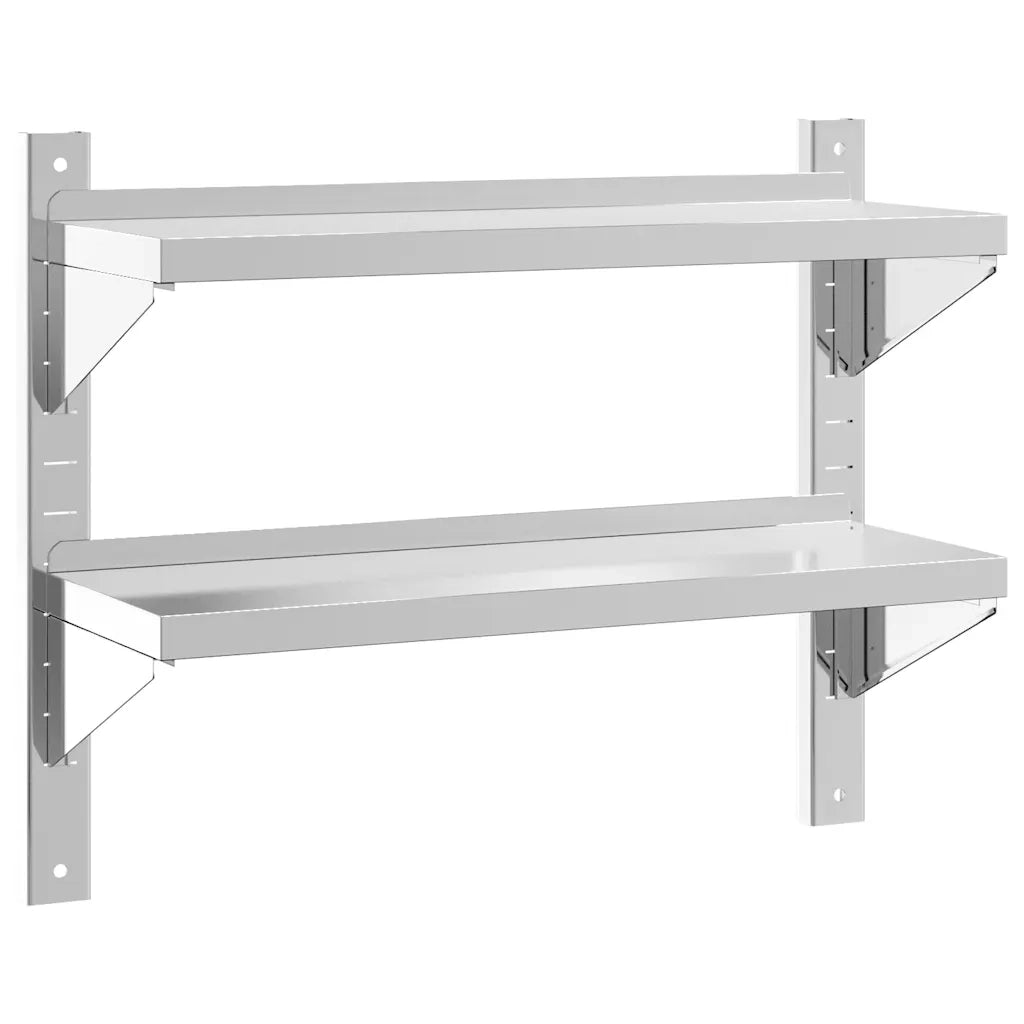 Mensola a Muro 2 Ripiani 75x23,5x60cm Argento in Acciaio Inox 30314