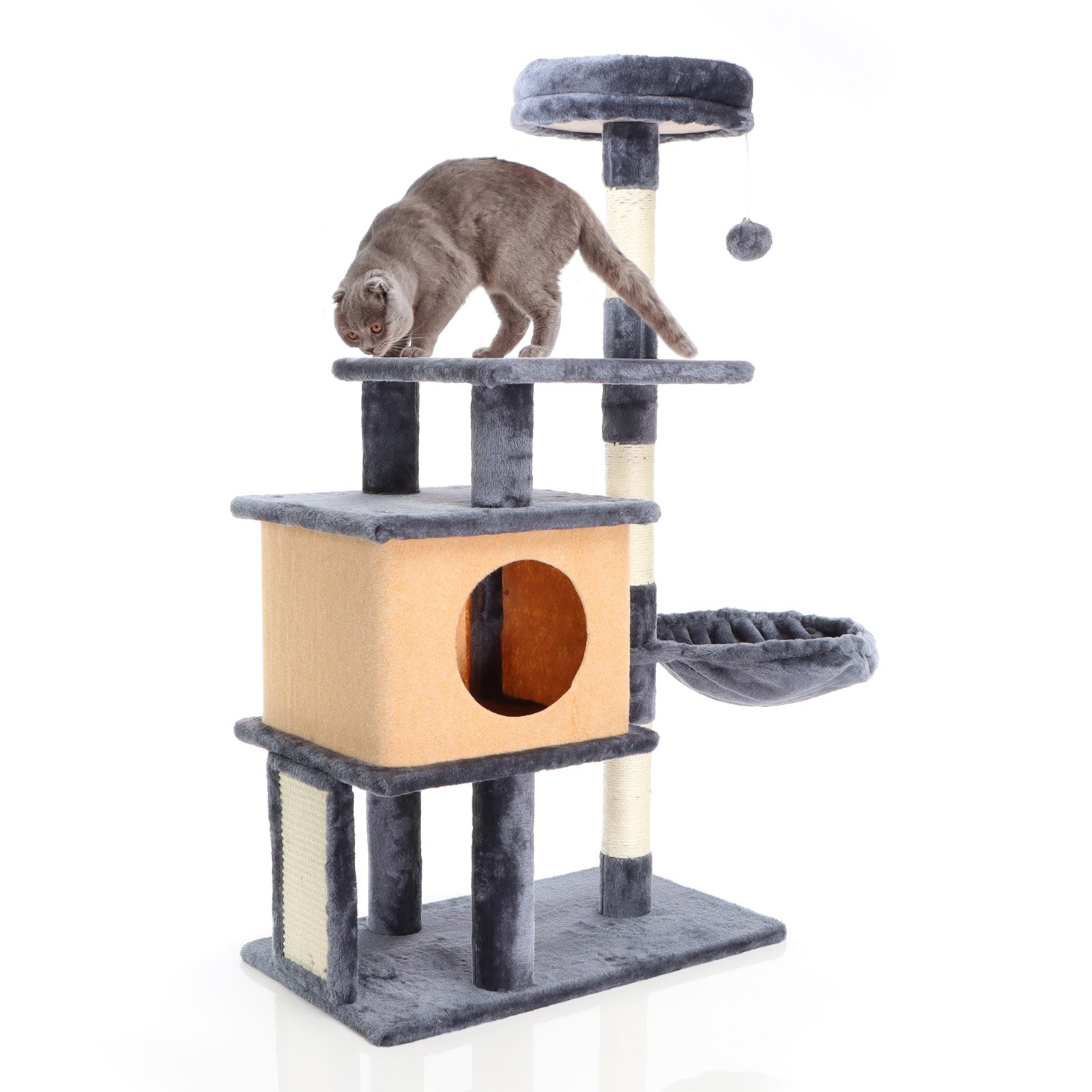 Fudajo Albero tiragraffi per gatti grigio scuro 112cm con casetta e lettino