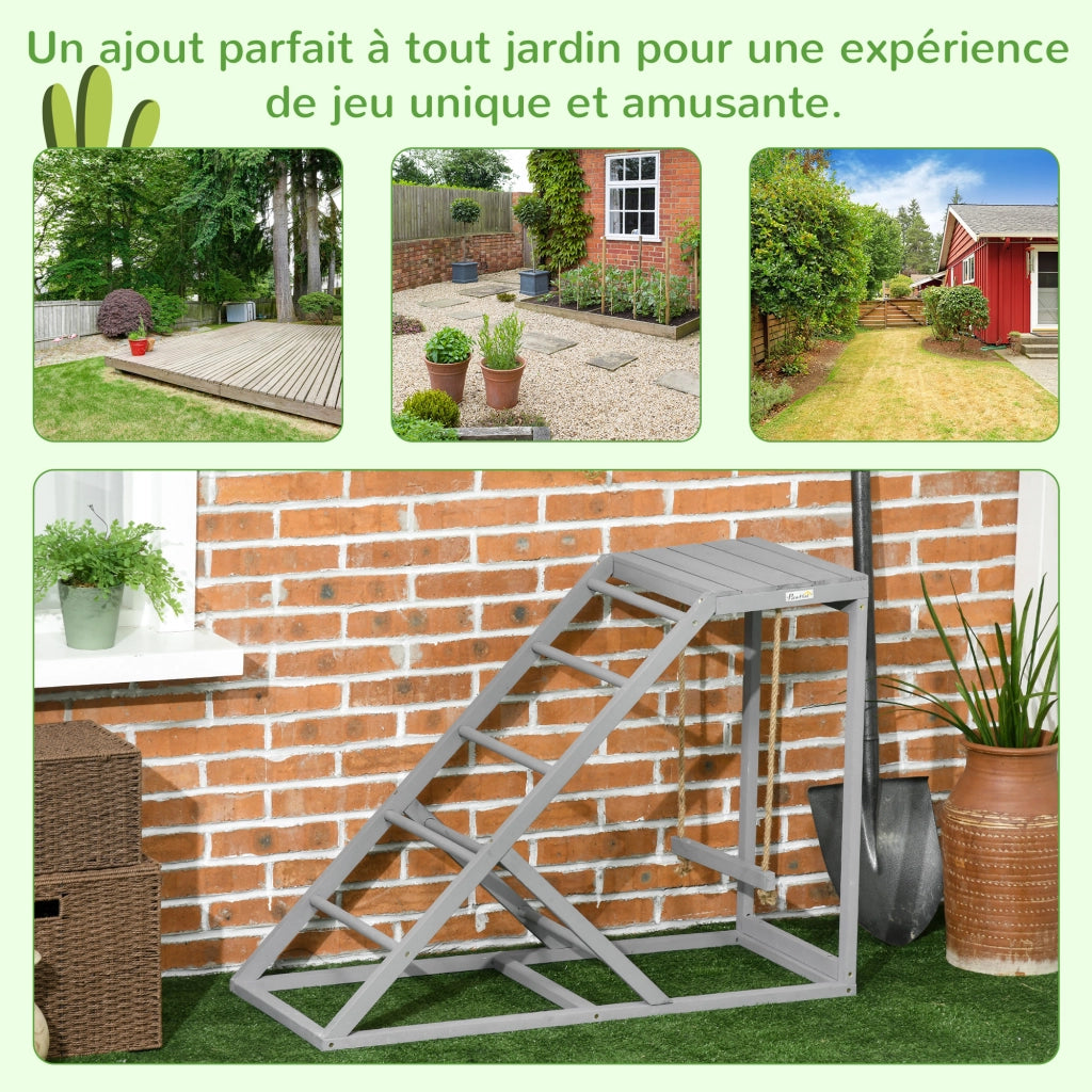 Perchoir in legno per galline con altalena, scala e piattaforma ¨C zephmum ¨C 96x40x71 cm, grigio