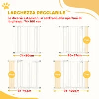 Cancellino per Cani Regolabile fino a 100 cm Senza Viti con 2 Estensioni e Altezza 72 cm, Bianco