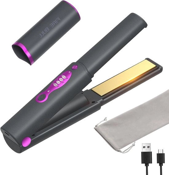 Stilo e krultang 2 in 1 - Krultang portatile mini con titanio - Velocemente riscaldabile - Antiscald - 3 livelli - Ricarica tipo-C