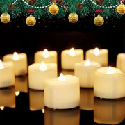 Luminarie LED a forma di candela con timer auto accensione/spento, 12 pezzi, fiamma tremolante, materiale plastico, colore caldo bianco.