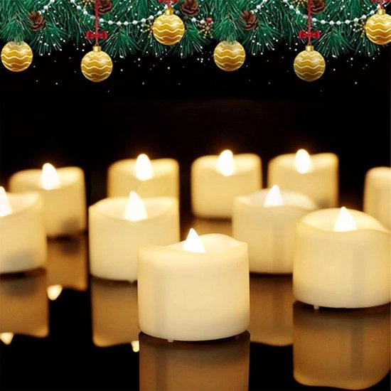 Luminarie LED a forma di candela con timer auto accensione/spento, 12 pezzi, fiamma tremolante, materiale plastico, colore caldo bianco.