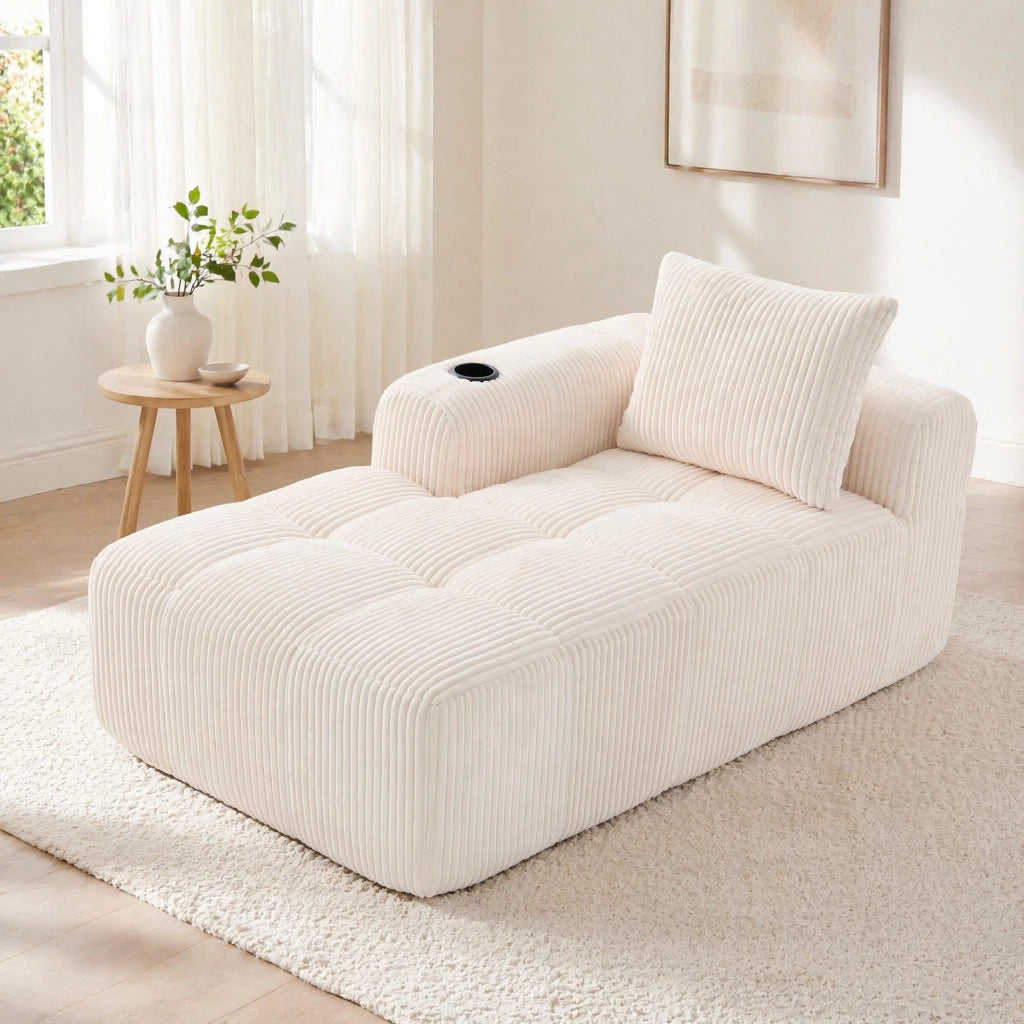 DIVANO Compatto con tasche laterali e portabicchieri 158x93x61 cm Corduroy Beige