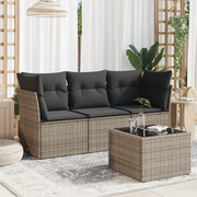 Set Divani da Giardino 4 pz con Cuscini in Polyrattan Grigio