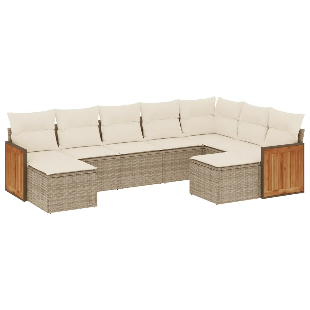 Set Divano da Giardino 9 pz con Cuscini Beige in Polyrattan 3228221