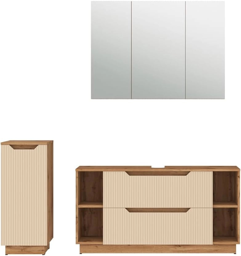 Set di mobili da bagno Lotta, Rovere/cashmere a righe, 3 parti
