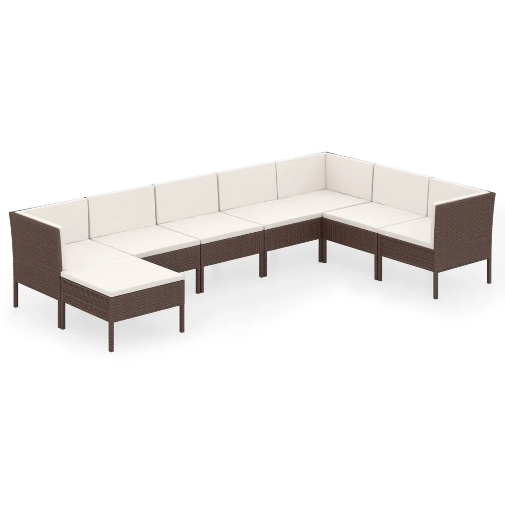 Set Divani da Giardino 8 pz con Cuscini in Polyrattan Marrone cod mxl 38359