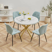GrandCA HOME Set Tavolo e Sedie da Pranzo, Tavolo da Pranzo Rotondo da 100 CM e 4 Sedie Moderne in Lino, per Sala da Pranzo, Cucina, Soggiorno (Marmo + Menta)
