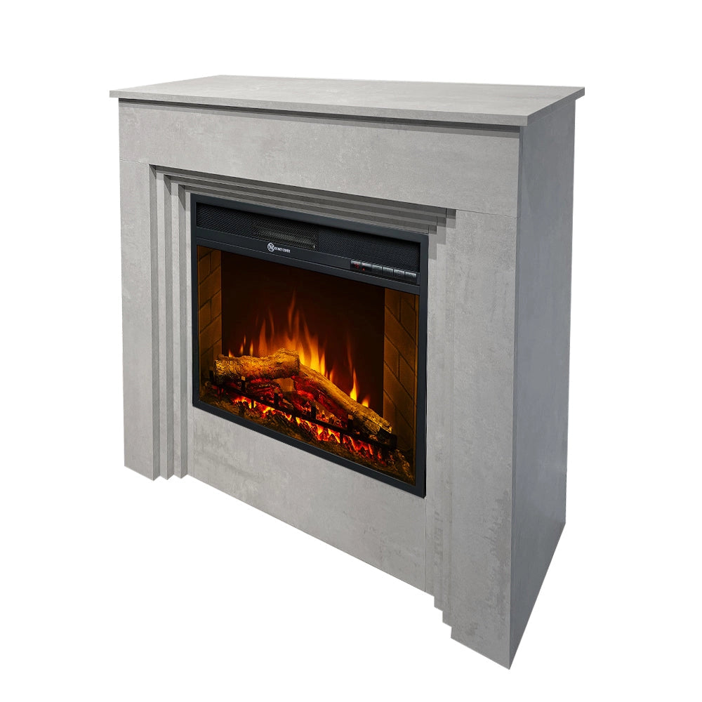 Camino Elettrico da Terra 96x35x96 cm Bellini in Legno Effetto Cemento