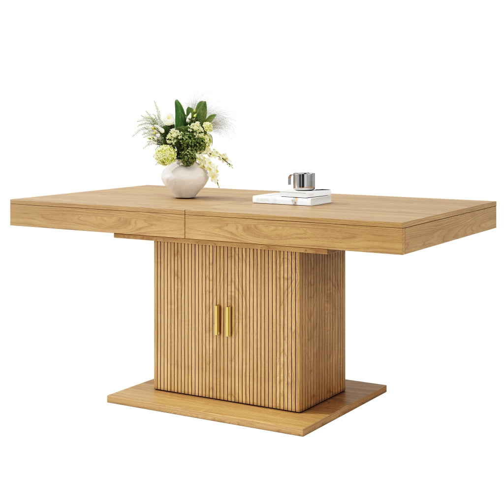 Tavolo da pranzo allungabile 140-180 cm in MDF e metallo con contenitore integrato