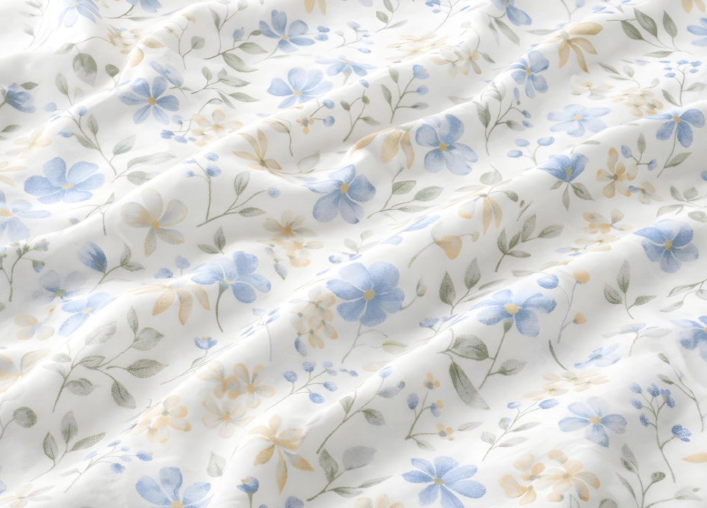Sacco Copripiumino In 100% Cotone Made Italy Disegno Primavera - Piazza E Mezza - Azzurro