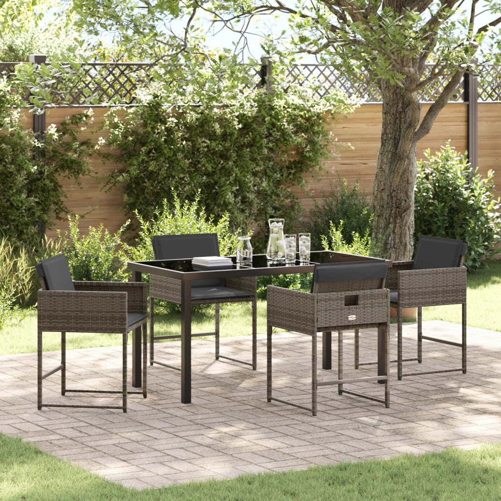 Set da pranzo da giardino a 5 pezzi con cuscini grigio rattan PE