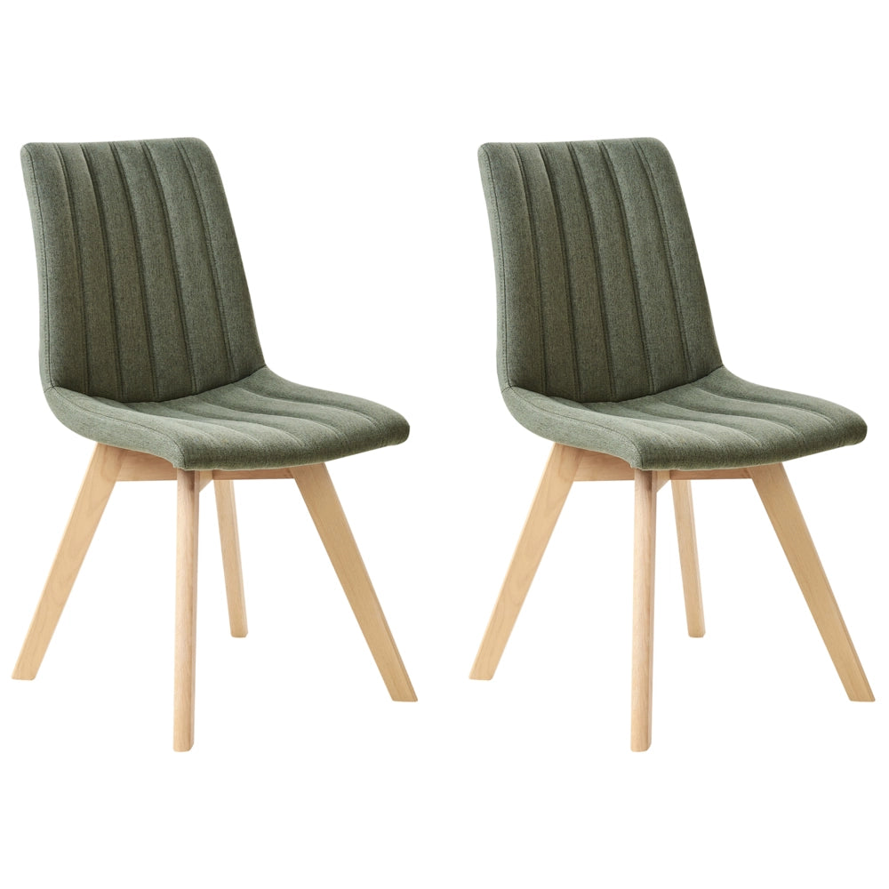 Set di 2 Sedie da Pranzo Tessuto verde scuro e Gambe in Legno Imbottitura verticale Schienale curvo