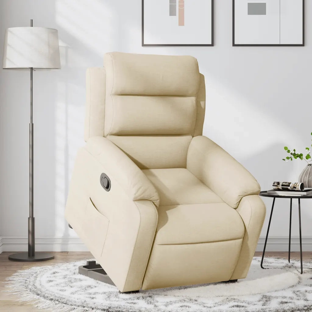 Poltrona | Sedia Relax Alzapersona Reclinabile Crema in Tessuto