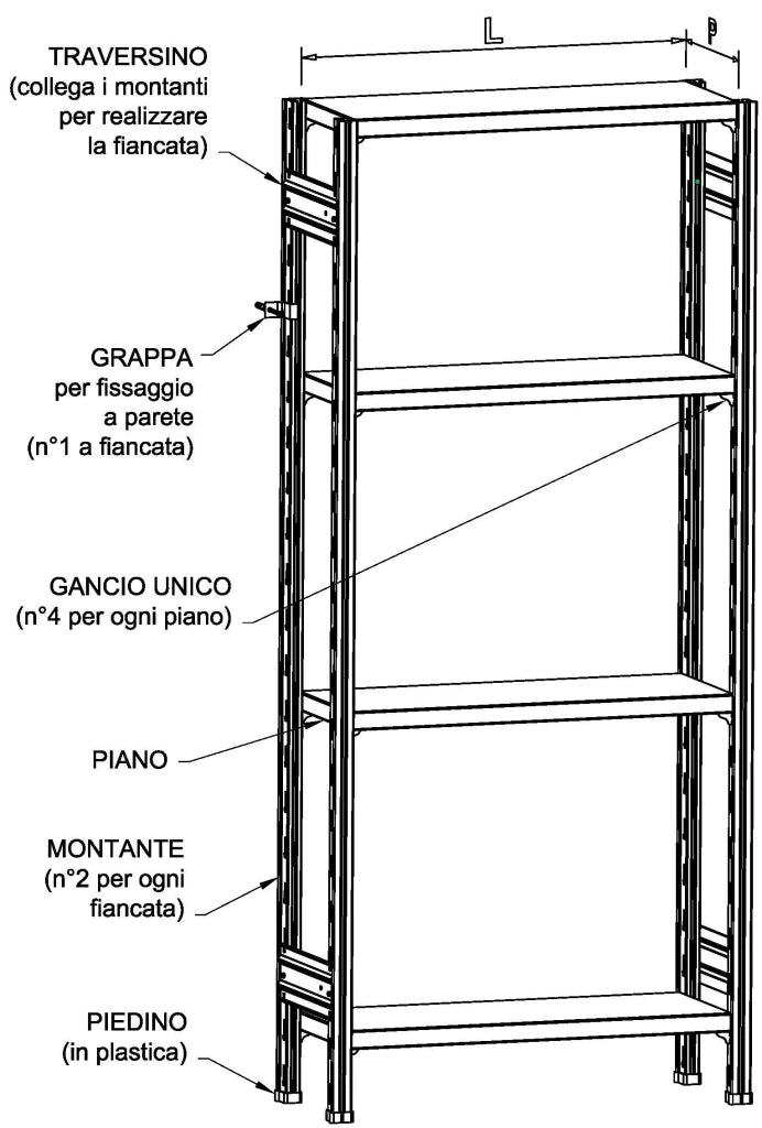 SCAFFALATURA metallica da magazzino Zincata cm. 80x70x150h