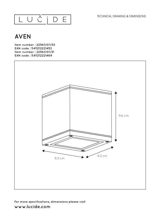 Faretto soffitto Lucide Aven quadrato bianco GU10 IP65